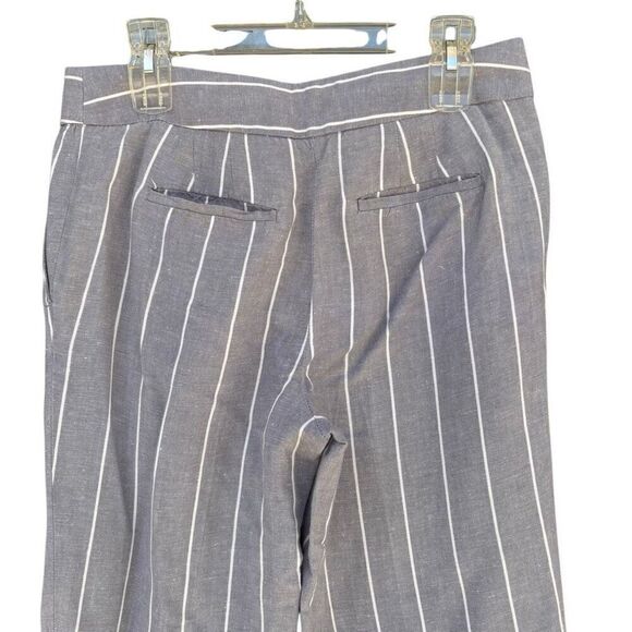 LOFT Gray White Striped Linen Career Pants Pocket Zip Button Women’s Medium P - Picture 5 of 7